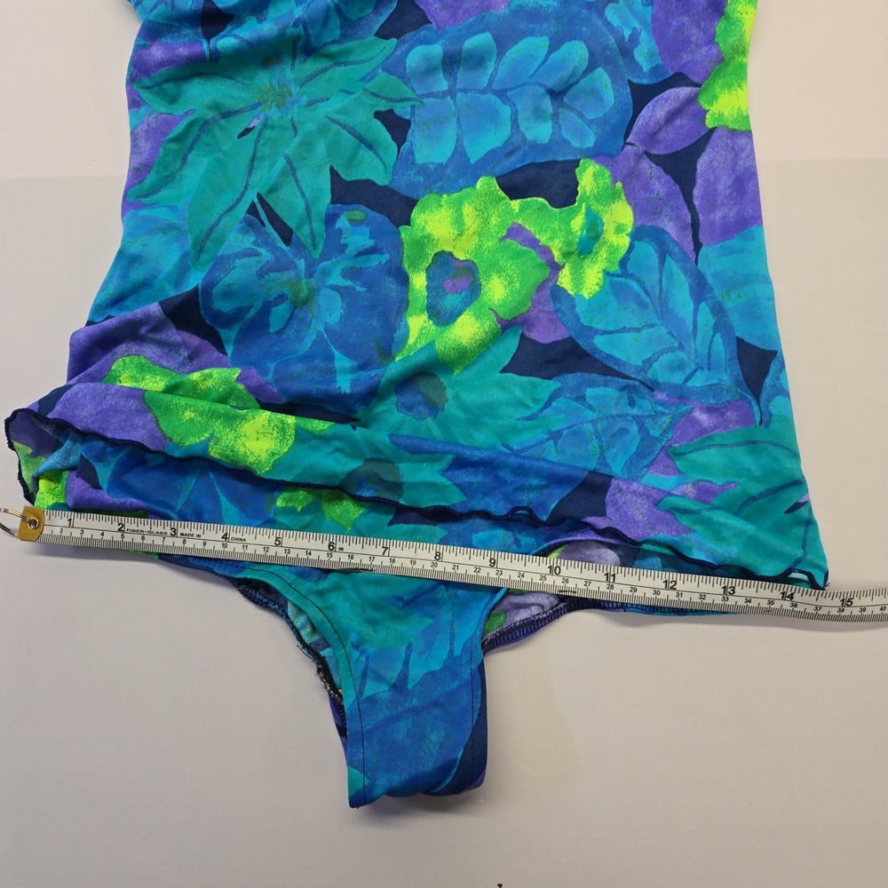 Basic Editions Vintage Floral Swimdress Blue Purple Green One Piece Size 13/14 - Picture 4 of 8